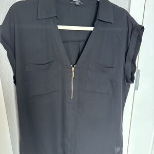 Express Black Blouse with Gold Zipper